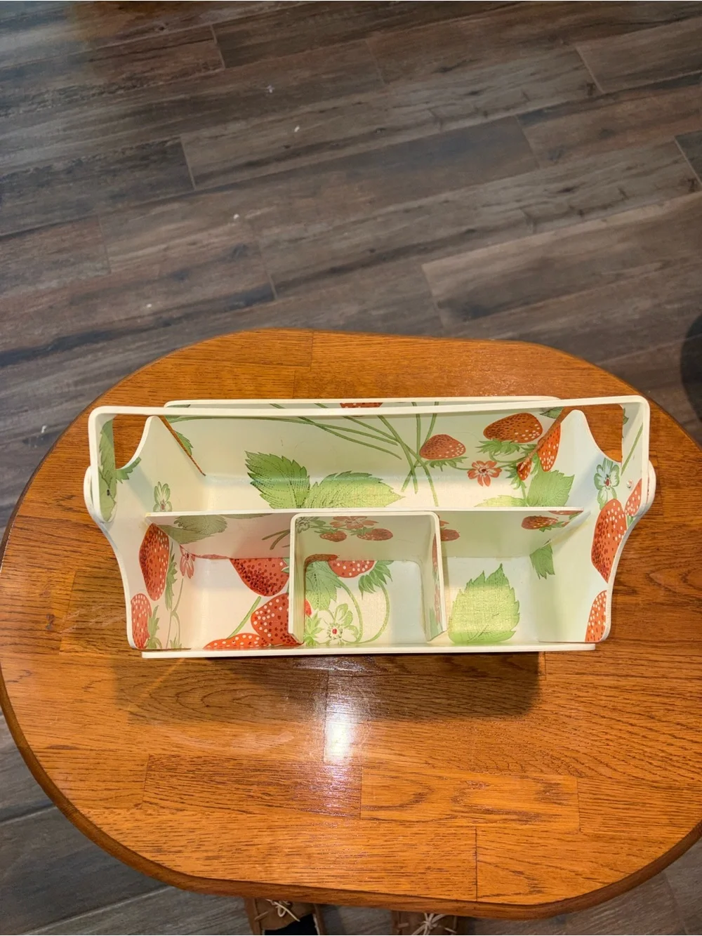 Strawberry Print Storage Caddy Handled Vintage 1970’s Top of the Table By Karen